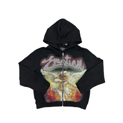 Hoodie Mixed Emotions Zip Black Rhinestones