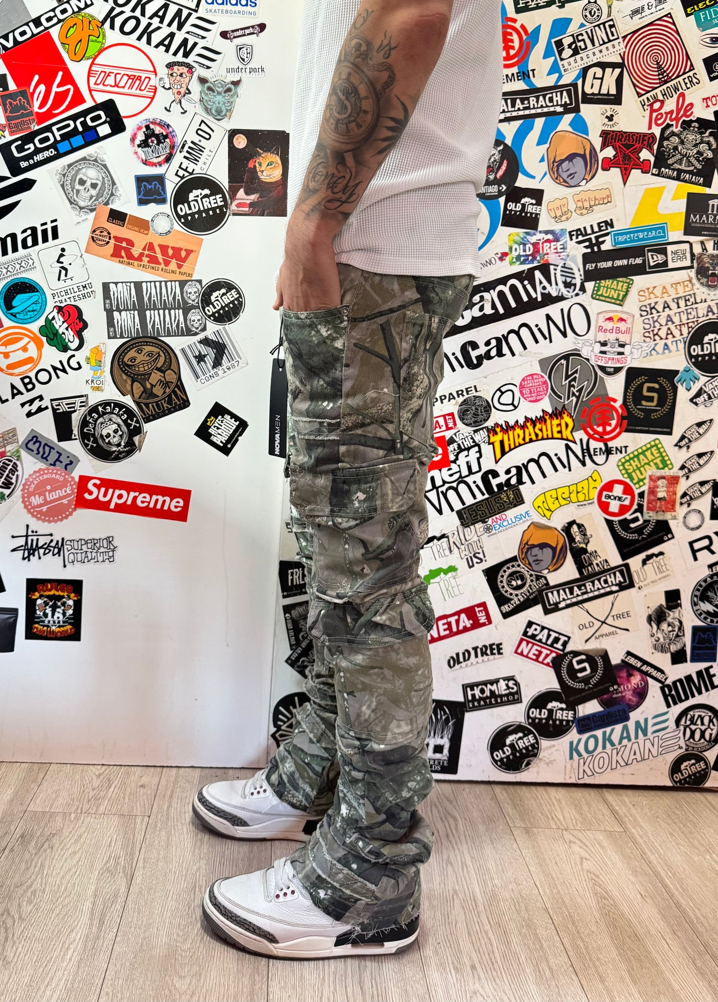 Frayed Camo Skinny Flare